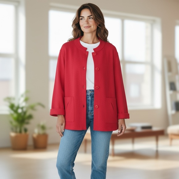 Coldwater Creek Wool Blend Button Front Cardigan Blazer Red Size XL - Picture 3 of 12